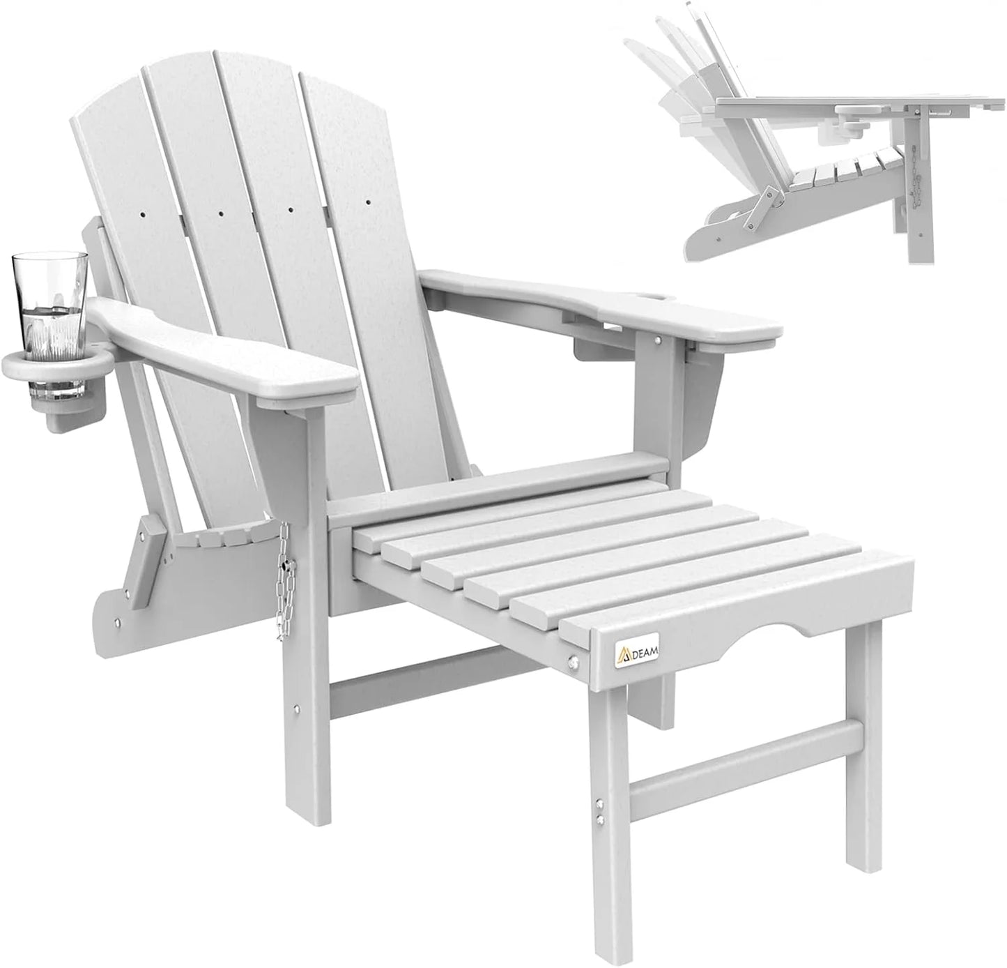 Mdeam 3-Level Adjustable Adirondack Chair with Retractable Ottoman & 2 Cup Holders