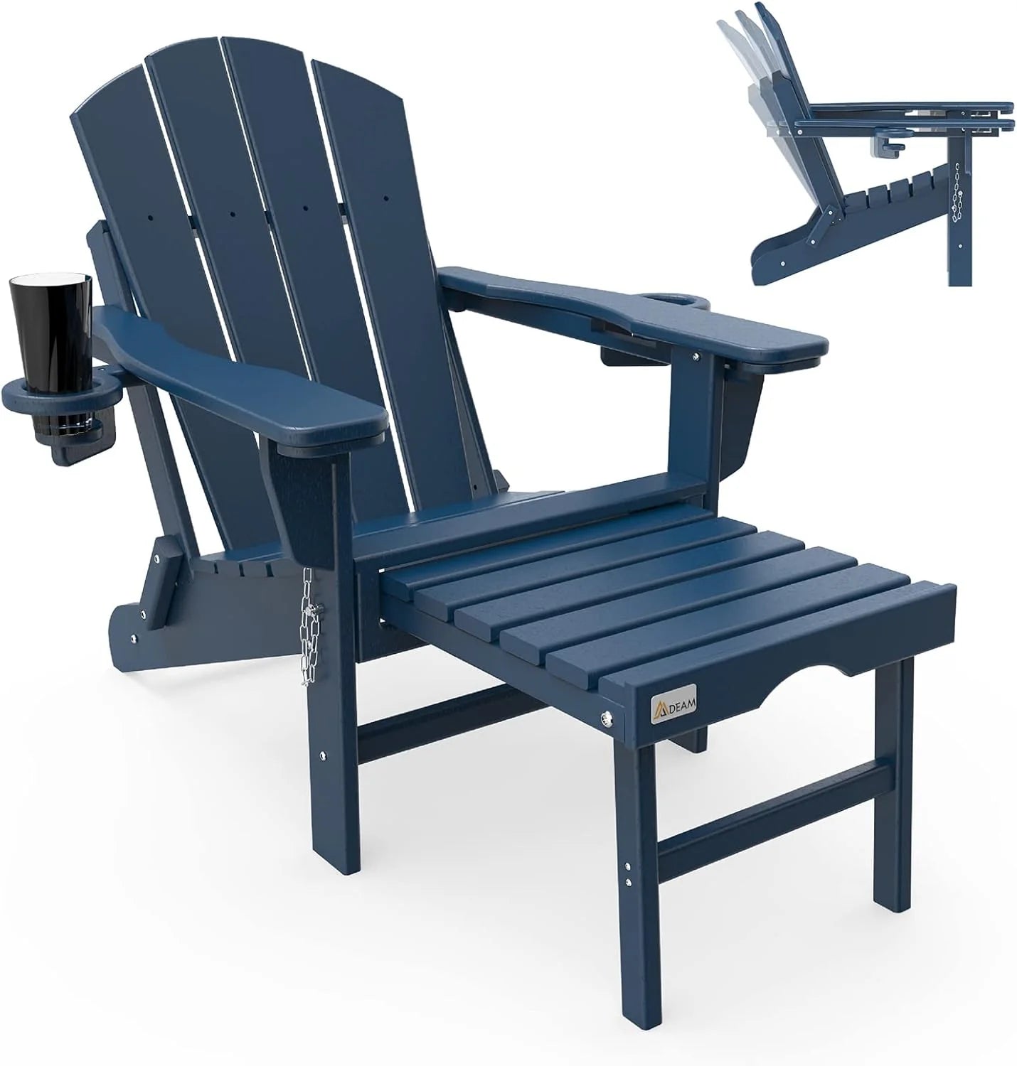 Mdeam 3-Level Adjustable Adirondack Chair with Retractable Ottoman & 2 Cup Holders