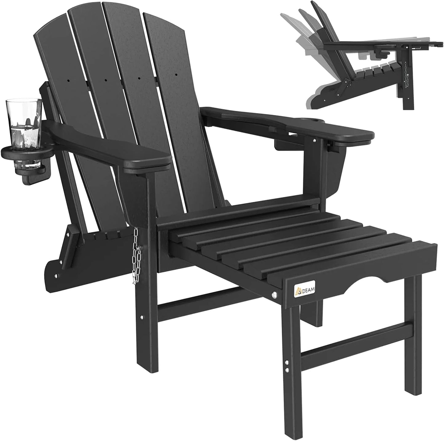 Mdeam 3-Level Adjustable Adirondack Chair with Retractable Ottoman & 2 Cup Holders