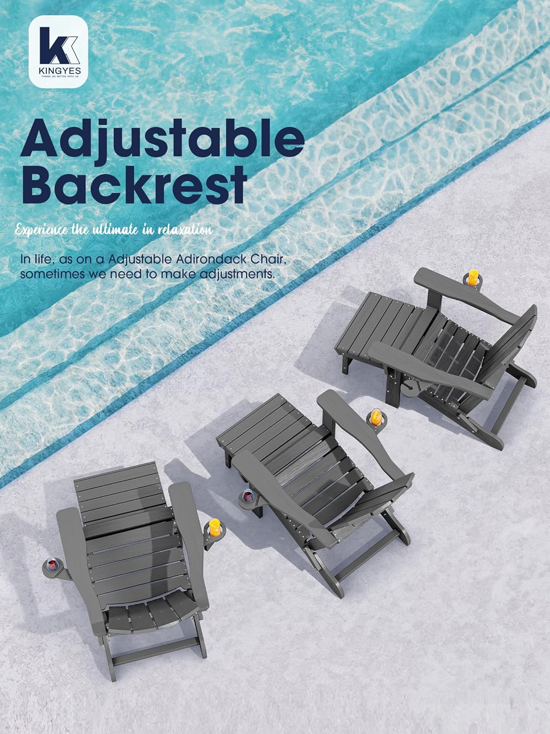Mdeam 3-Level Adjustable Adirondack Chair with Retractable Ottoman & 2 Cup Holders