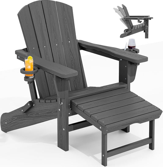 Mdeam 3-Level Adjustable Adirondack Chair with Retractable Ottoman & 2 Cup Holders